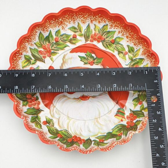 Vintage Christmas Santa Tray 9.5" Cookie Candy Serving Scallop Holiday MCM Decor - Picture 13 of 16